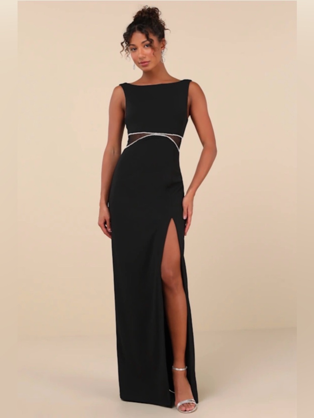 NWT Lulus Glamorous Invite Black Rhinestone Maxi Dress